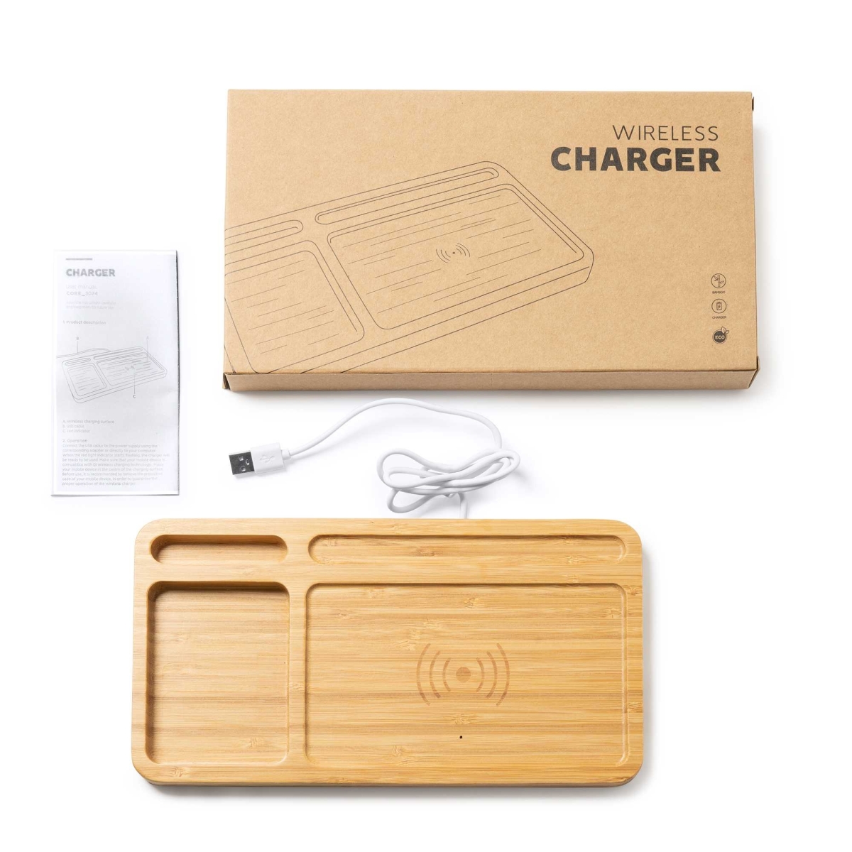 Cargador Inalámbrico con Organizador de Bambú Natural Stamina Core |Toleshop